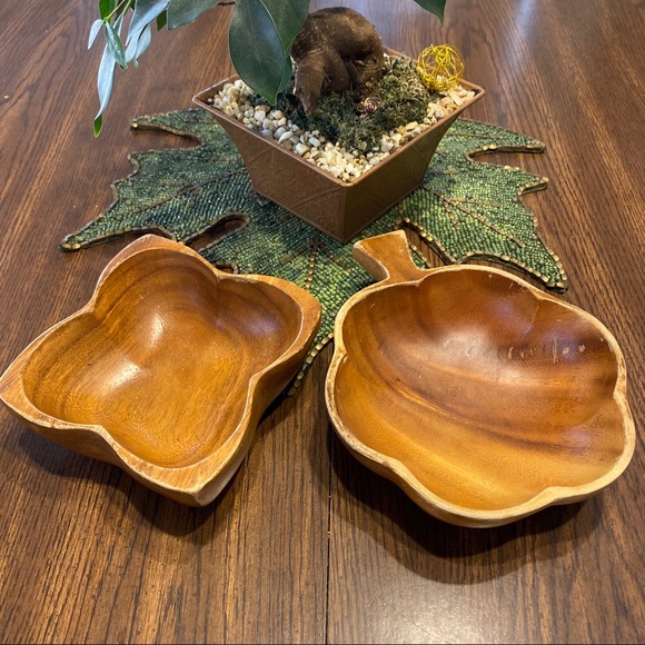 2 Vintage Monkey Pod Boho Wood Bowls - Picture 9 of 12